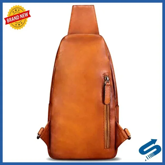 Genuine Leather Crossbody Sling Backpack Daypack with 5 Pockets
